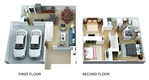 Floor plan for 3 beds, 2.5 baths, 1268 sqft